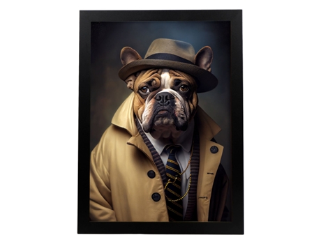 NACNIC Lámina Bulldog 2 Imaginativo En Estilo Fotografía A Todo Color. Divertidas Ilustraciones Realistas De Animales Con Ropa Humana A4 Marco Negr...