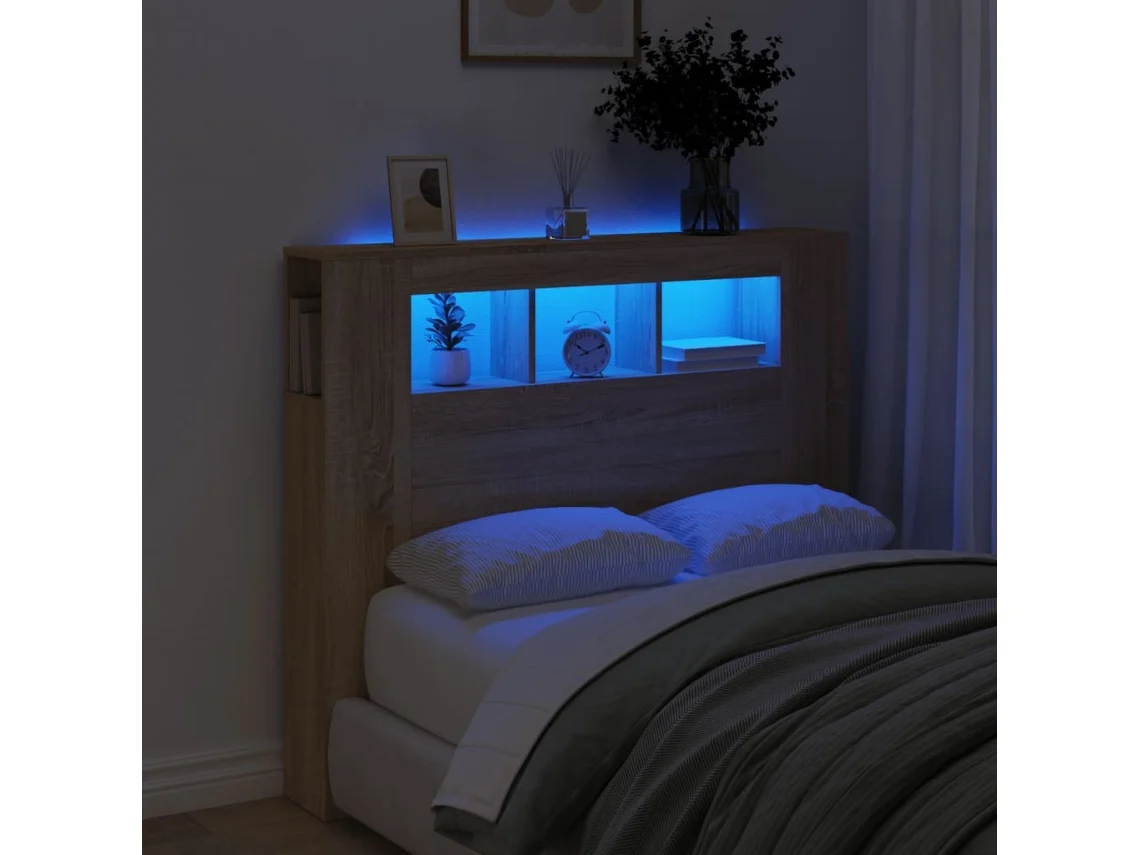 Cabecero con LED 120x18,5x103,5 Deriv. Madera de Roble Sonoma