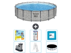 Piscina BESTWAY Round Steel Pro MAX - Estampado Piedra - 549 x 122 - Incluye Bomba - Escalera - Cobertor Paquete de mantenimiento - Filtrar - Baldosas