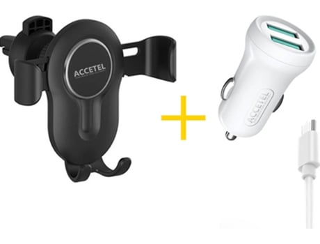 Kit Cargador Auto para Samsung Galaxy S20 FE 5G ACCETEL SP118 (2.4A - Type C - Negro y Blanco)