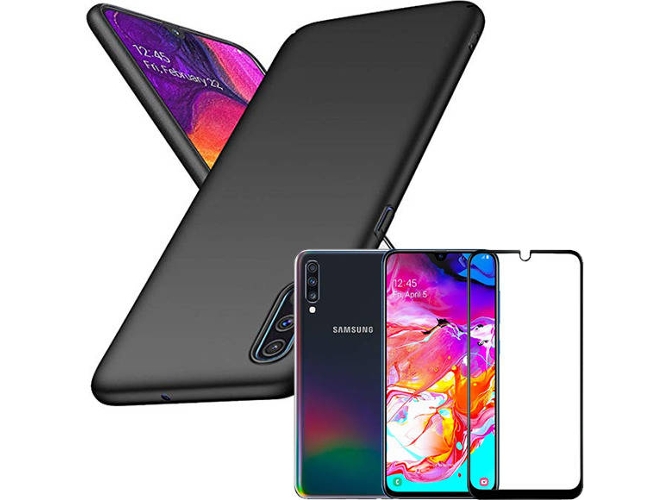 Kit Carcasa y Protector de Cristal 5D Samsung Galaxy A70 SlimShield Negro