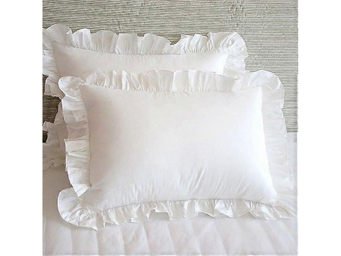 Juego De 2 Fundas De Almohada Blancas Con Volantes, De 48x74 Cm, Suaves Y Cómodas.