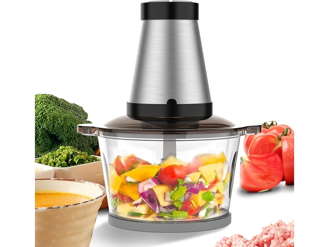 Picadora eléctrica de alimentos para verduras, carne, frutas y frutos secos, 2 velocidades, con cuchillas afiladas, color blanco USHION