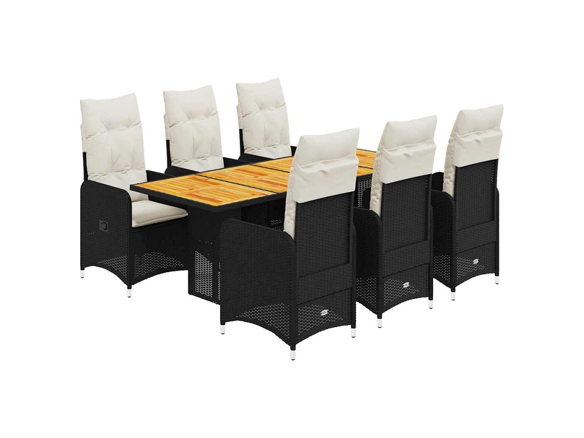 Maison Exclusive - Set De Mesa Y Sillas De Jardín 7 Pzas Y Cojines Ratán Pe Negro
