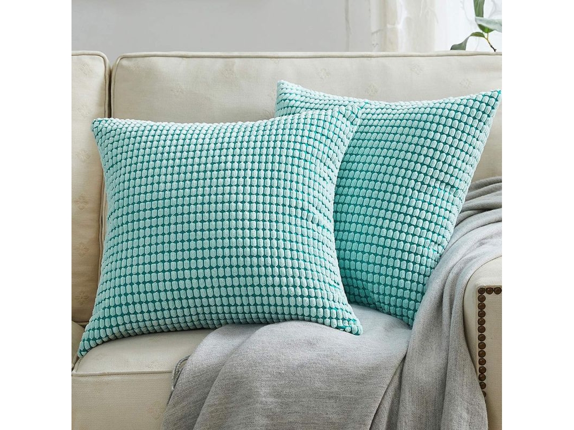 2026-41233-funda De Almohada Decorativa 18x18, 2 Unidades, Tela De Corduroy Suave, Diseño Estriado, Para Sofá Cama Auto (verde Azulado)