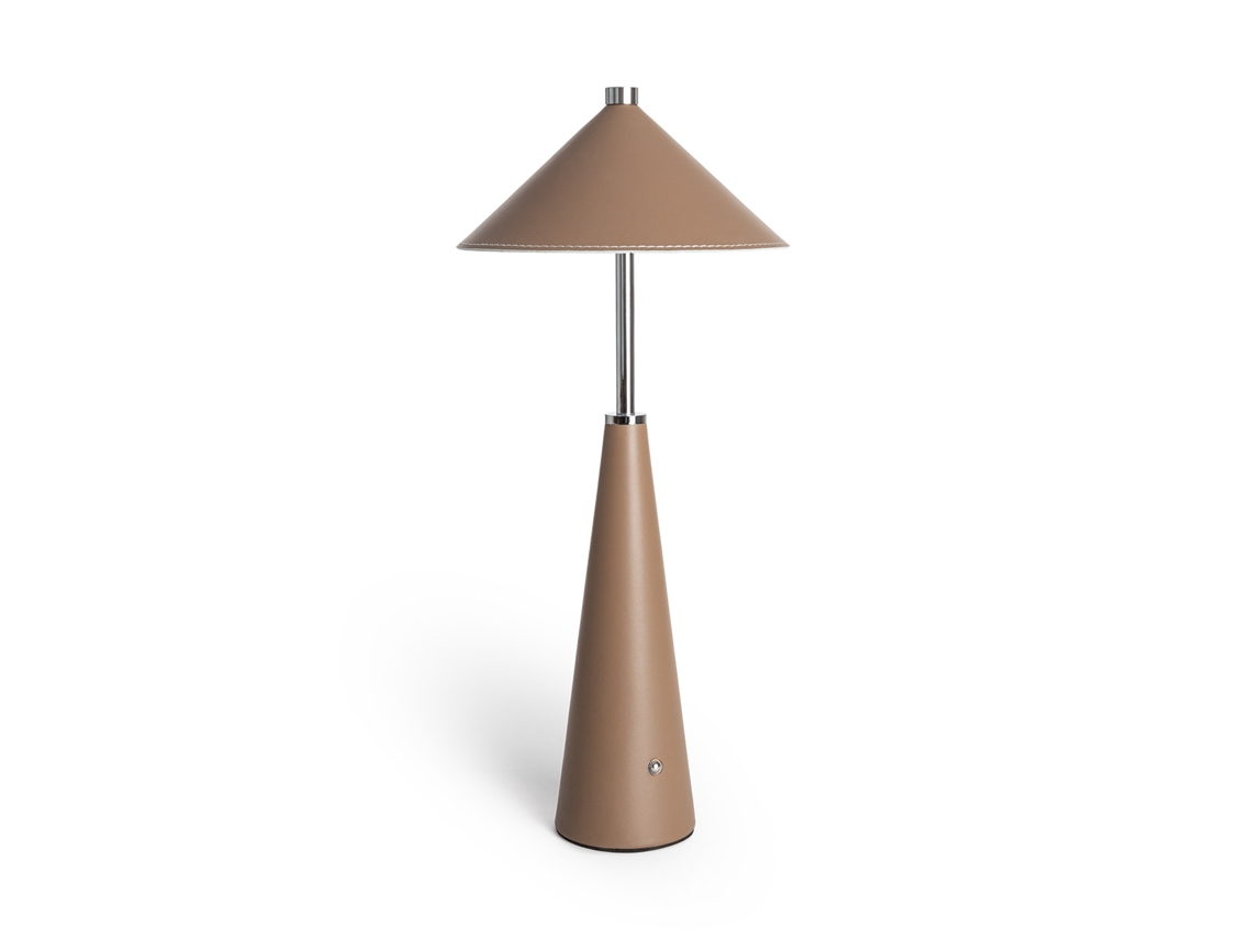 Lámpara De Mesa Led Portátil Cuero Y Metal Con Batería Usb Recargable Tyu Tule Castanho