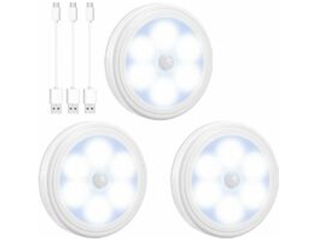 Tres Unidades - Luz con Sensor de Movimiento - (Luz Blanca/Continua) con Interruptor - Luz Nocturna con Sensor de Movimiento