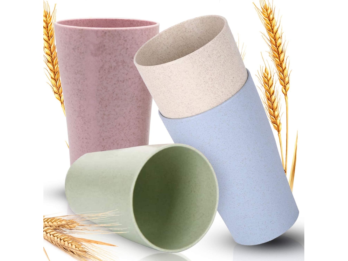 Vasos de paja de trigo para comidas caseras y picnics al aire libre. Sin BPA, biodegradables, irrompibles, ligeros y reutilizables.