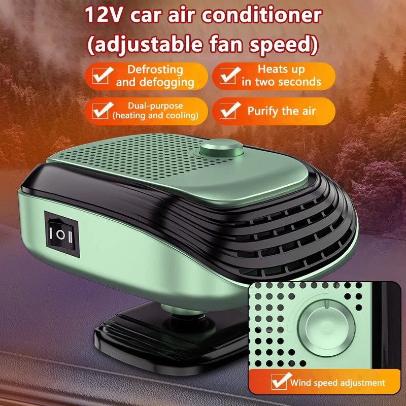 Aquecedor De Carro (verde, 12v) 150w Com Velocidade De Ventilação Ajustável