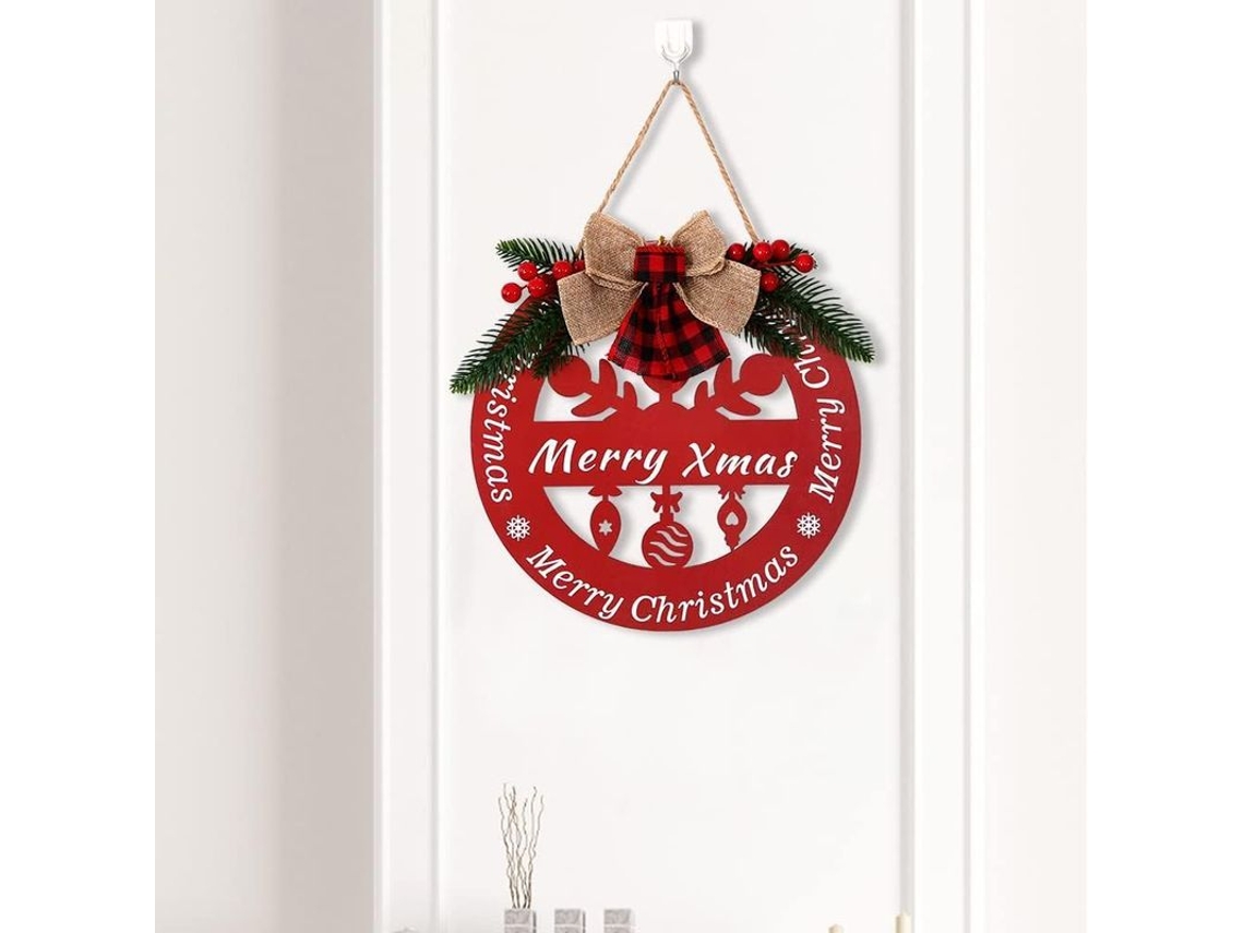Corona Decorativa De Madera Con Letrero De "feliz Navidad" Para Puerta Y Pared.