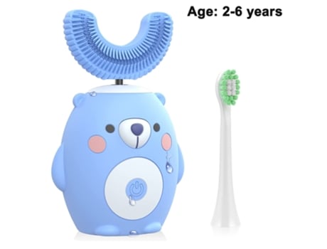 Cepillo de dientes Blanqueamiento ultrasónico eléctrico para niños Tipo U Silicona suave Diseño inteligente para niños -K8 Azul