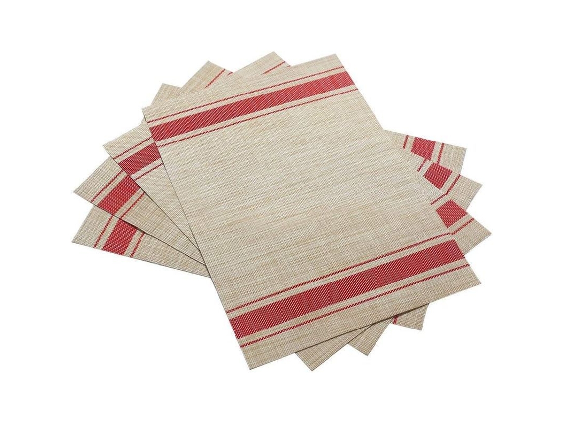 2026-tapetes De Mesa De Pvc Tejidos, Set De 6 (rojo), 45x30cm, Lavable, Resistente Al Calor