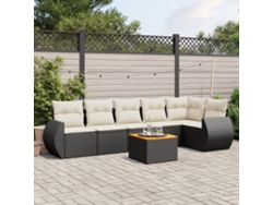 Conjunto de sofá de jardín de 7 piezas con cojines de mimbre negro de DKD Home Decor
