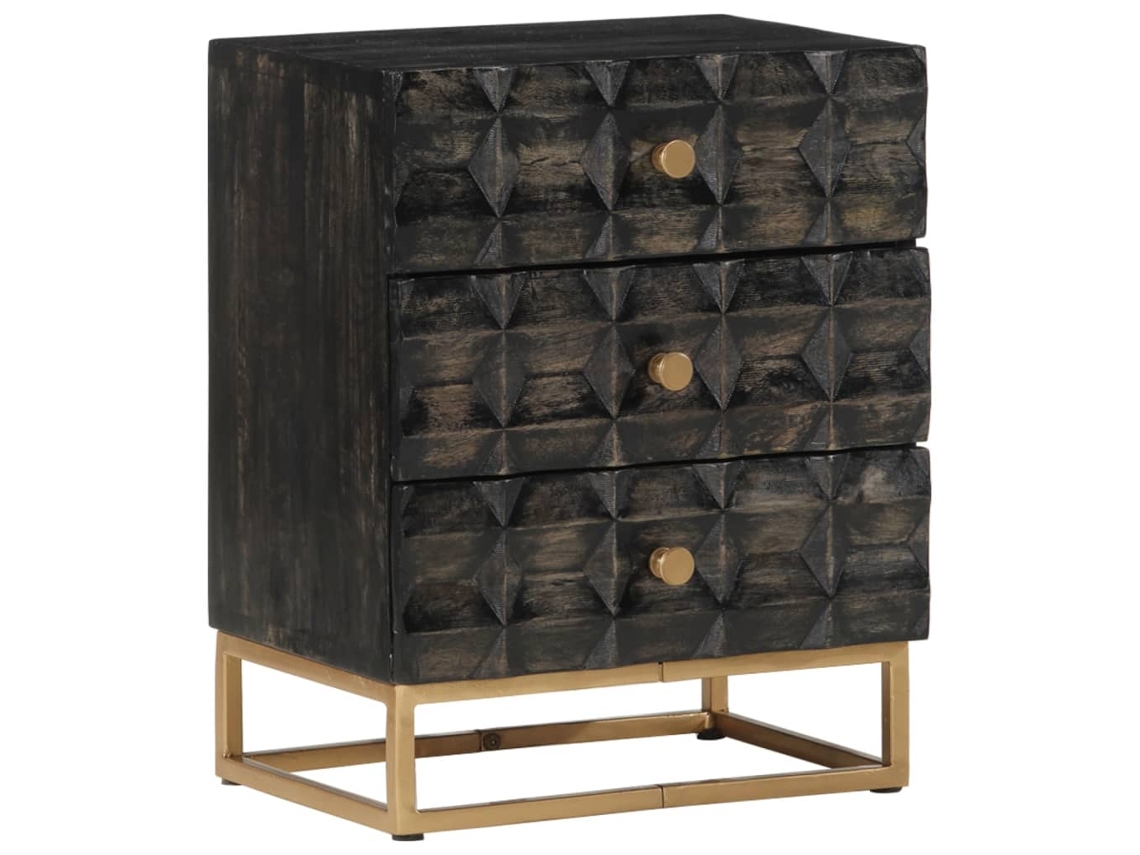 Mesita de Noche 40X29X50 Cm Madera de Mango Maciza Negro
