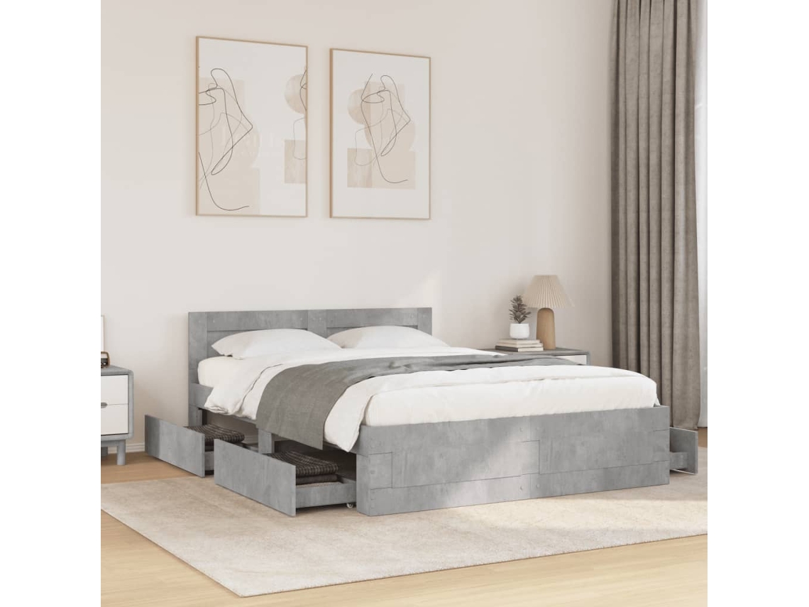Cama Con Cabecero Madera De Ingeniería Gris Hormigón 120x200 Cm