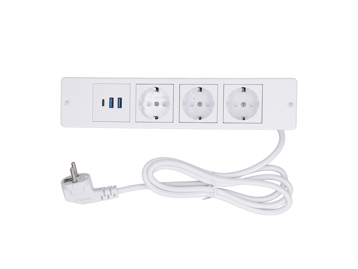 2026velora-tira De Corriente Empotrada 3 Tomacorrientes 2 Usb A 1 Usb C Pd20w Con Cable 1.5m Mesa Escritorio