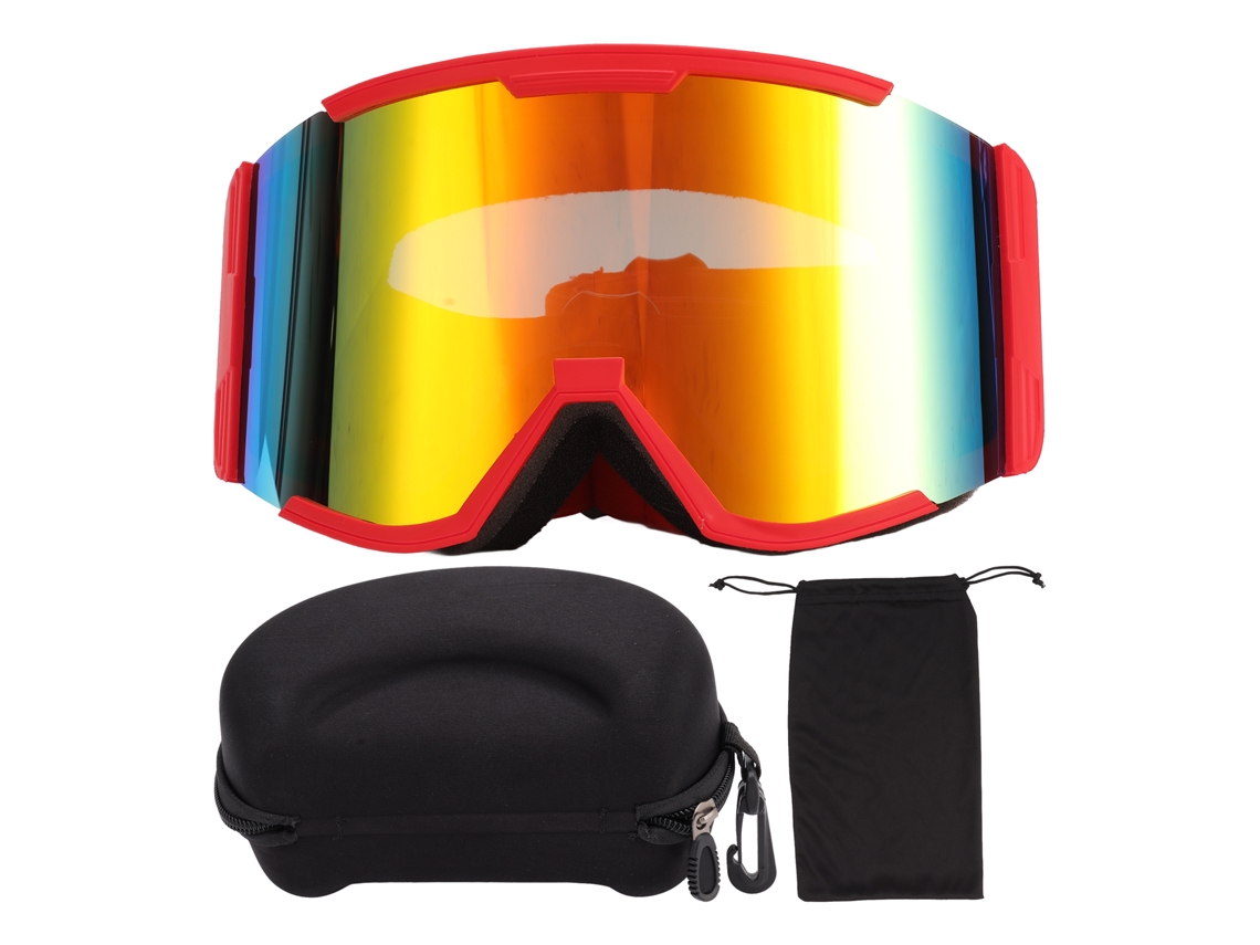 2026-gafas De Esquí Adulto Doble Capa Anti Niebla Campo Amplio Cilíndrico Resistente Al Viento Para Escalada Marco Rojo Lente Roja