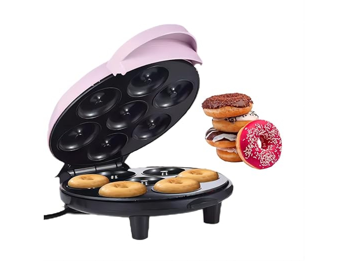 Mini Máquina Para Hacer Donas Con Superficie Antiadherente Para 7 Donas Rosa Siurn