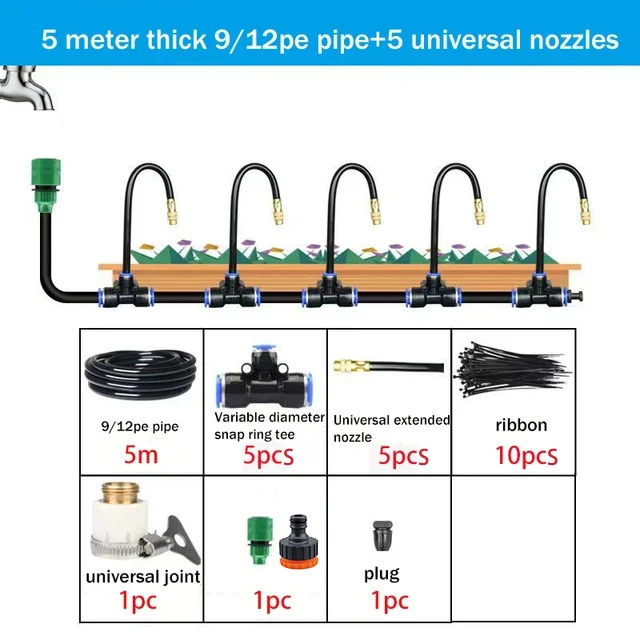 (tubo De Agua De 5 Metros) Kit De Aspersor De Riego Automático Universal, Rociador Nebulizador Para Jardín Y Balcón.