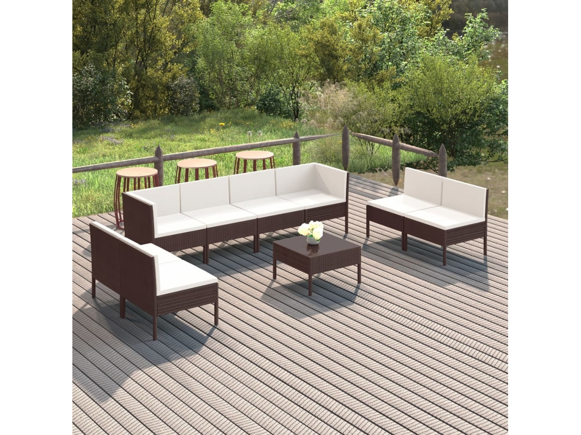 Conjunto de jardín de 9 piezas con cojines de mimbre marrón DKD Home Decor