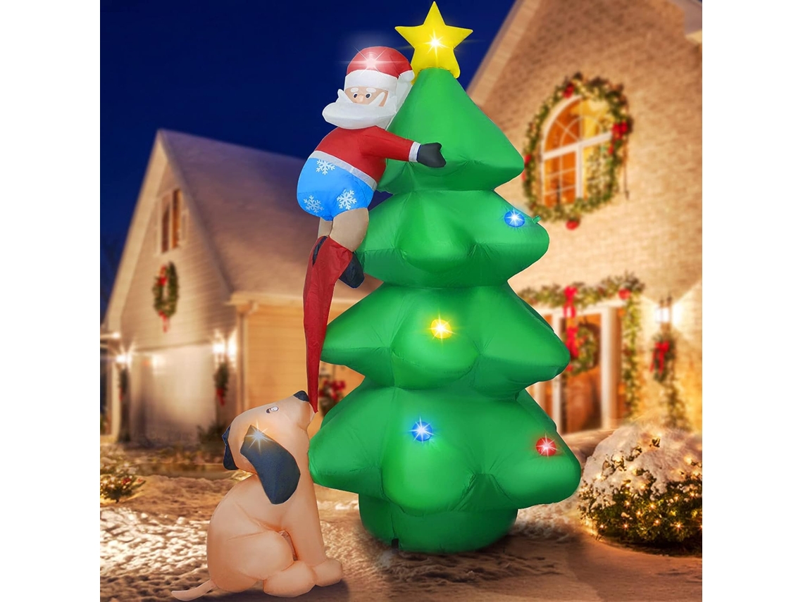 Decoración inflable de Navidad de 6 pies, árbol de Navidad inflable con Papá Noel y perro, decoración de Navidad autoinflable