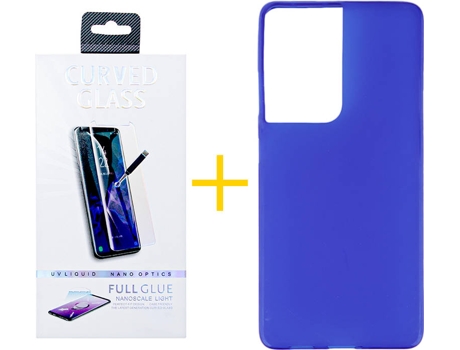 Carcasa y Protector de Pantalla de Vidrio Samsung S21 Ultra ACCETEL Silicona Lisa Azul