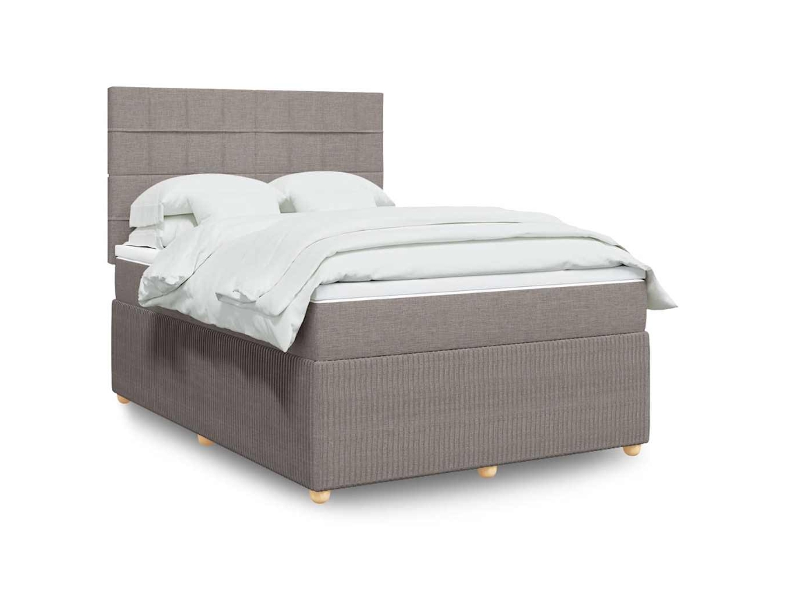 Cama Box Spring Con Colchón Tela Gris Taupe 140x190 Cm