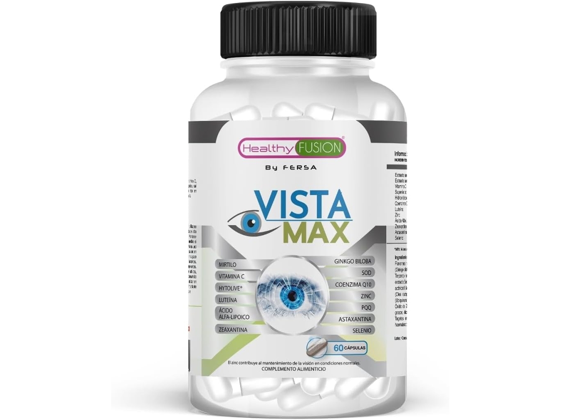 Vista Max Otimizador e Protetor de Visão com Luteína e Mirtilo Melhora a Visão Diurna e Noturna Tratamento para a Saúde Ocular 60 Cápsulas