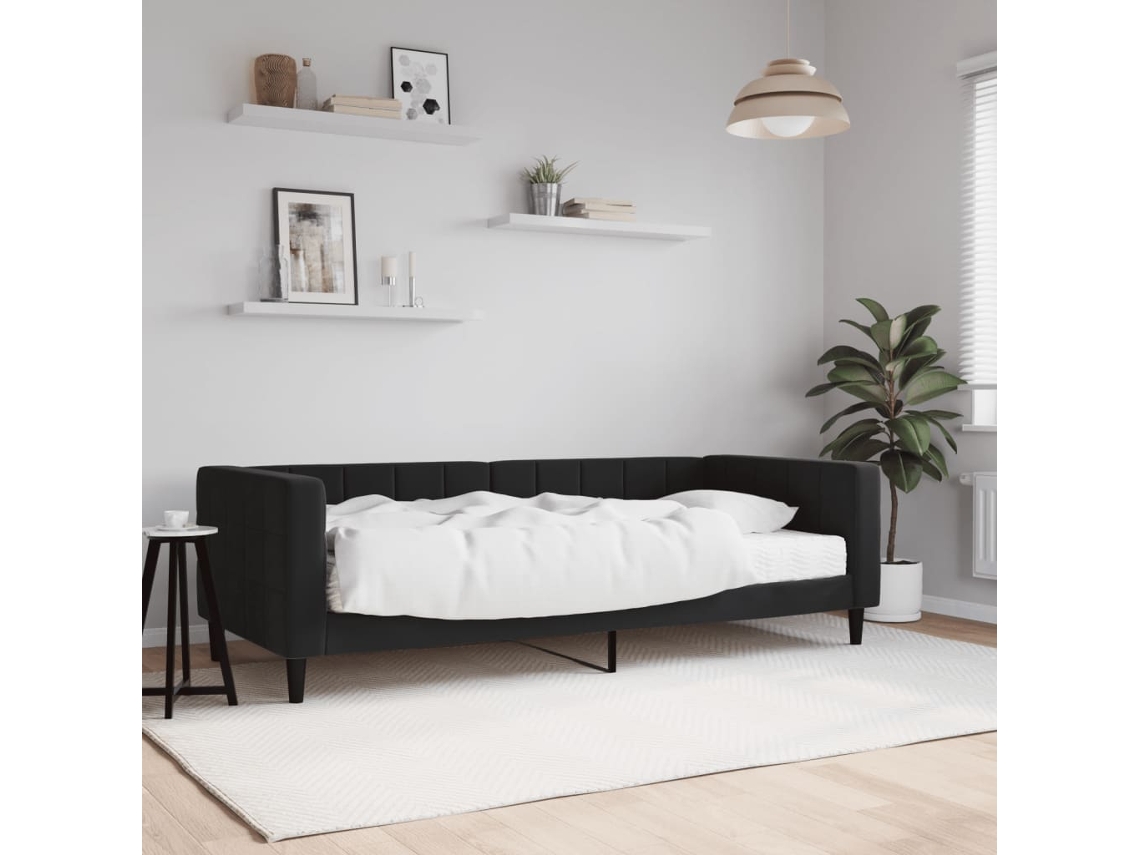Sofá Cama Con Colchón Terciopelo Negro 90x190 Cm