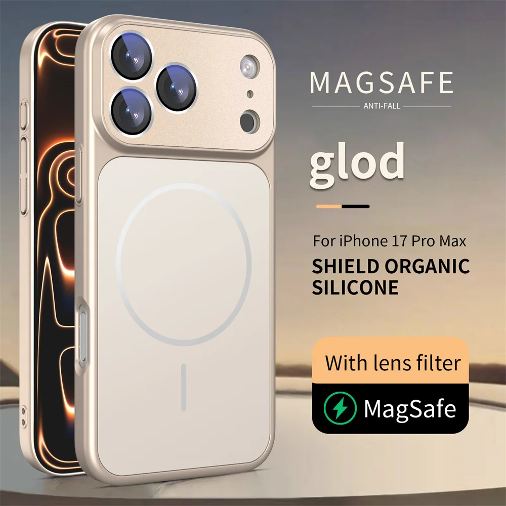 (iphone 16, Dorado) Funda Magnética Magsafe A Prueba De Golpes Para Iphone, Protección De Silicona Líquida.