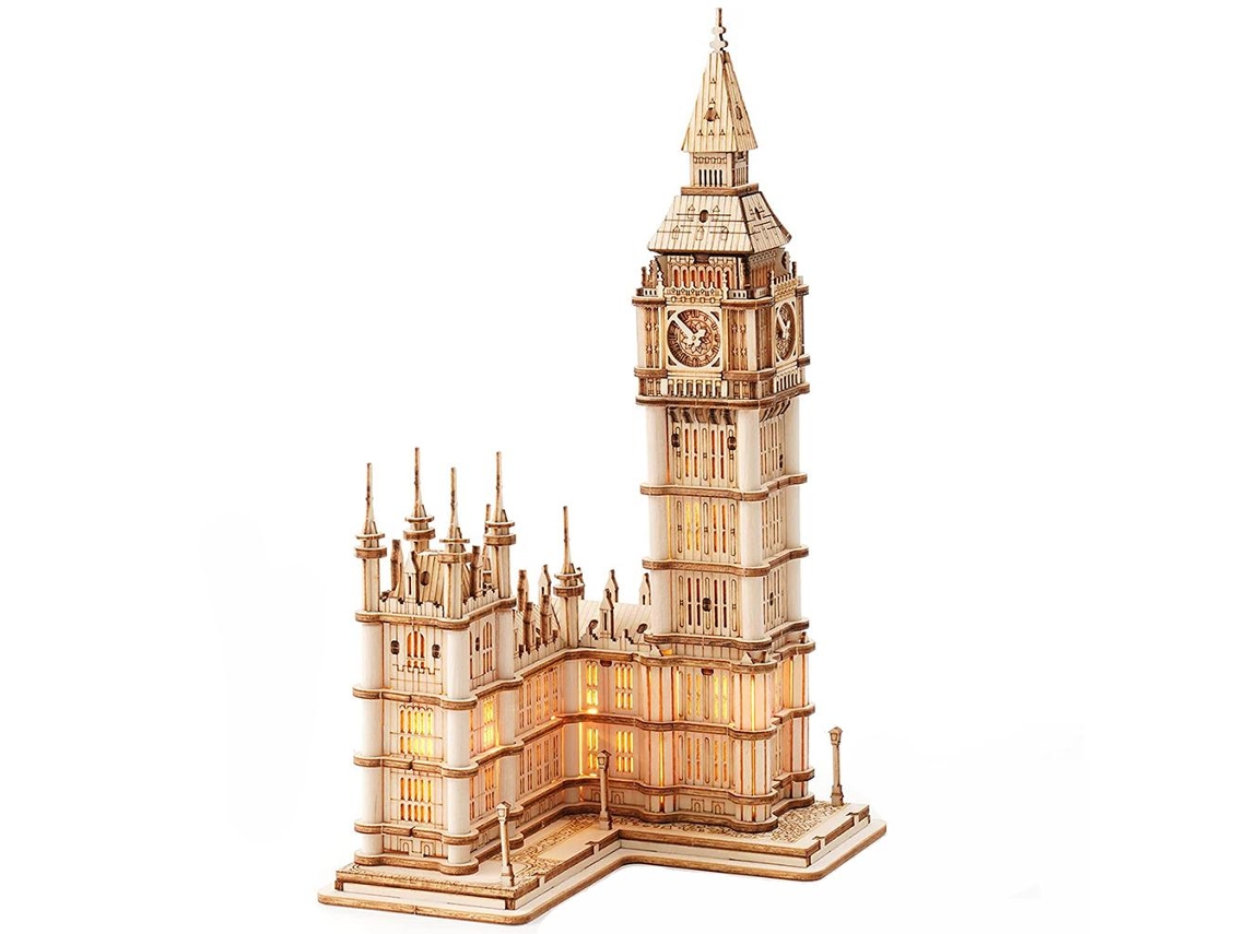 Ats-puzzles De Madera 3d Puente Y Torre De Reloj Kit De Modelo Diy Con Luces Led Decoración Hogar Juguetes Educatsivos