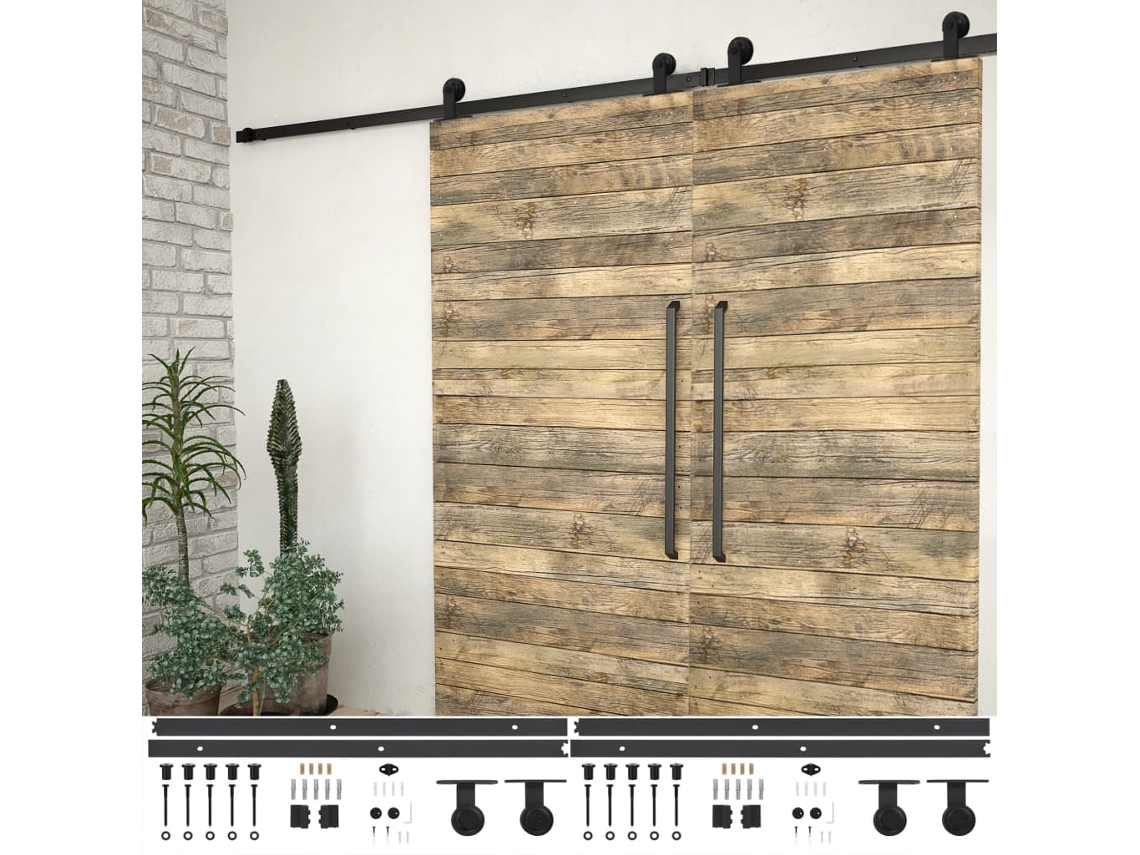 Kits de herrajes para puertas correderas (2 piezas, 200 cm, acero negro, DKD HOME DECOR)