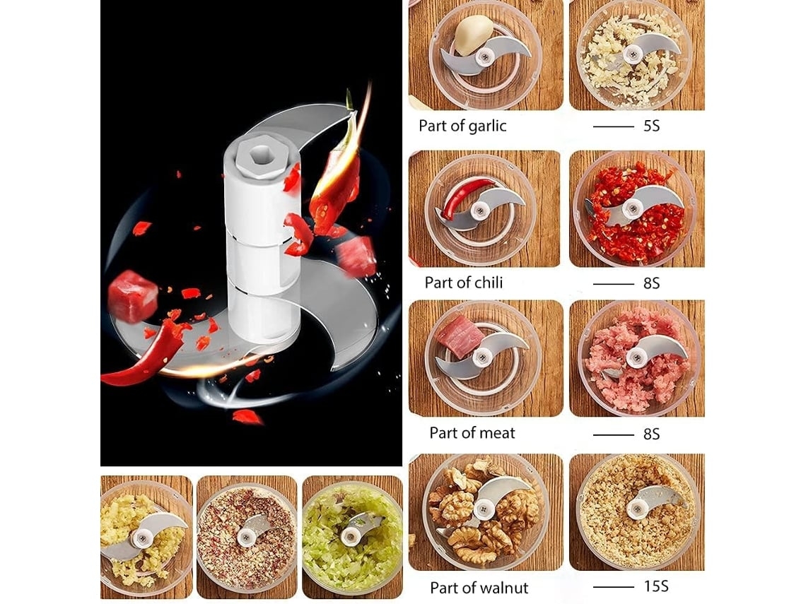 Mini picadora de ajo eléctrica inalámbrica, ideal para alimentos y verduras, con carga USB para mayor comodidad en la cocina. USHION
