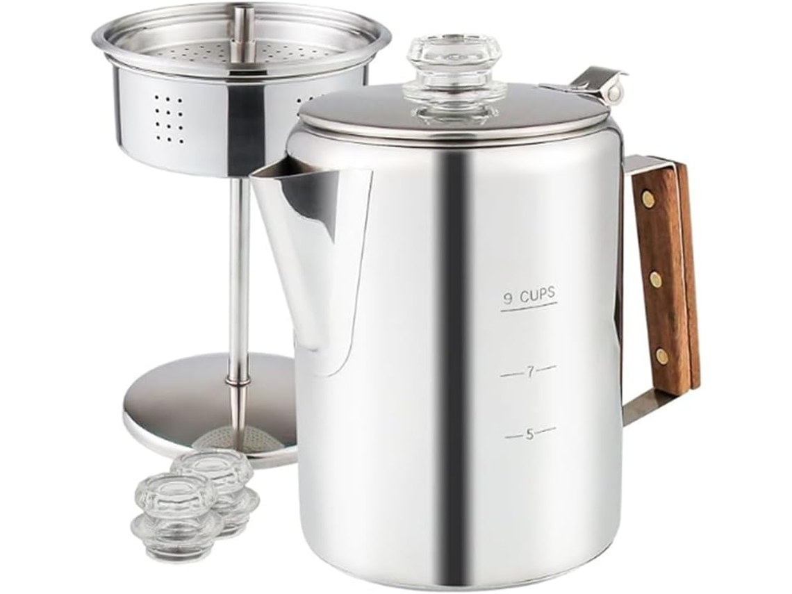 Cafetera De Filtro Para Camping, Cafetera De Acero Inoxidable Para Exteriores, 9 Tazas