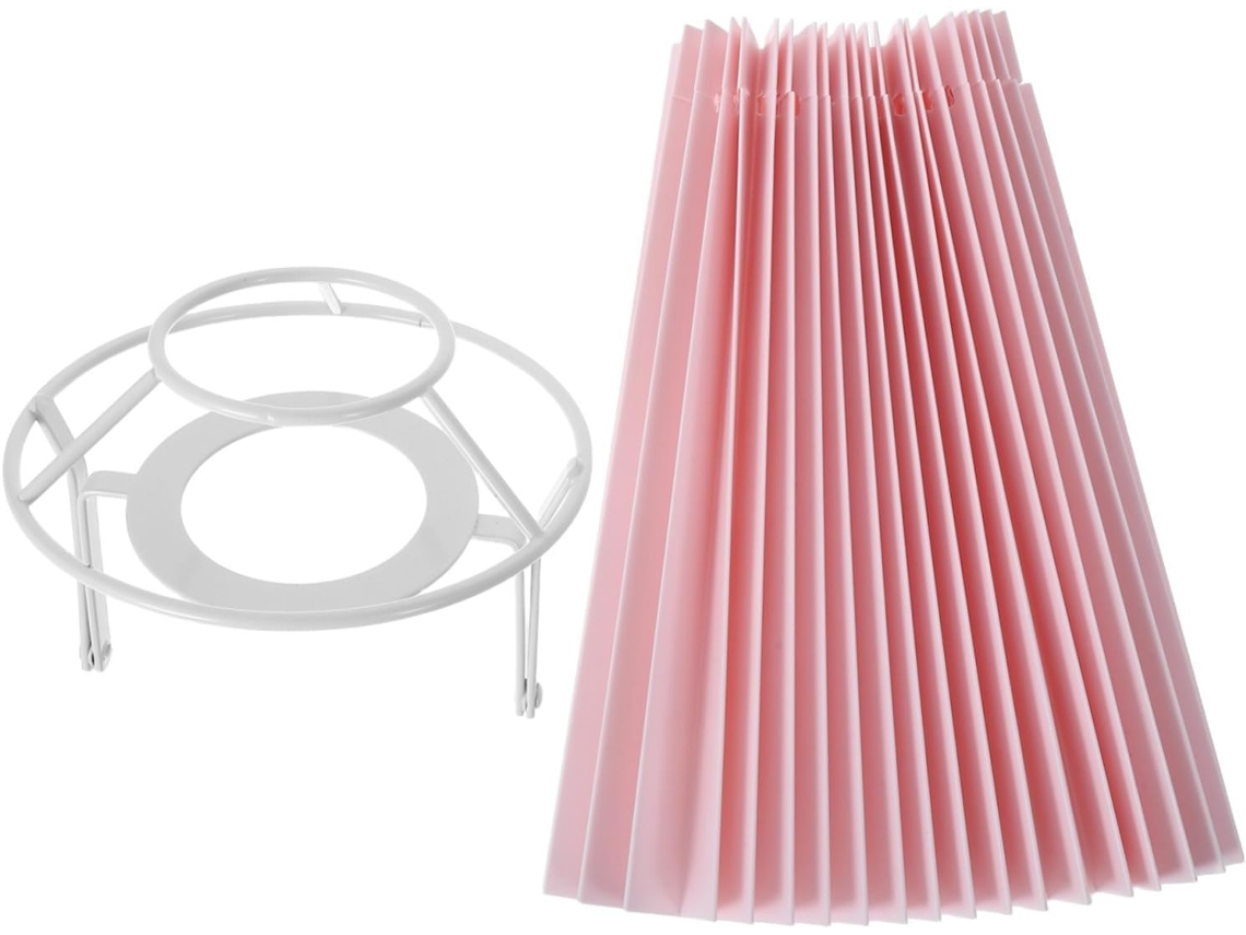 Pantalla de lámpara de mesa y de pie de tela rosa plisada para mesas pequeñas y lámparas con estructura de hierro reforzado. SFUSHOS