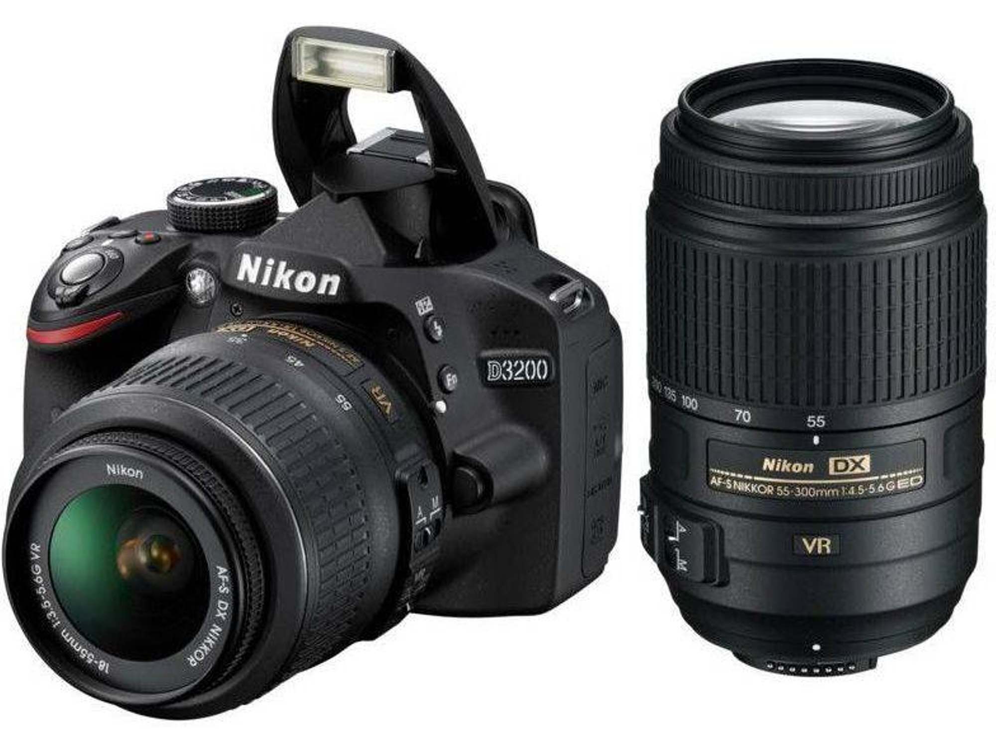 Kit Cámara Réflex NIKON D3200 + AF-S DX 18-55mm + AF-S DX 55-300mm (Negro - 24.2  MP)