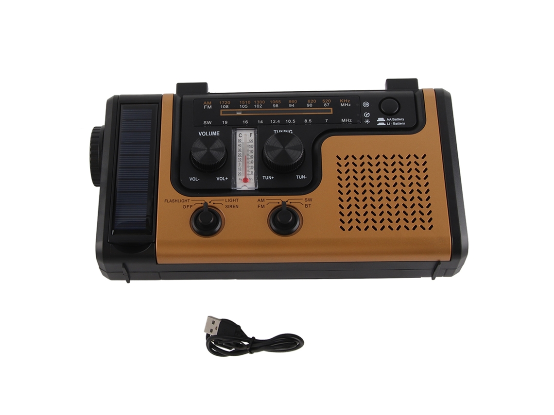 2026-radio De Emergencia Portátil Led Solar Con Manivela 2000mah Am Fm Sw Y Linterna Climática