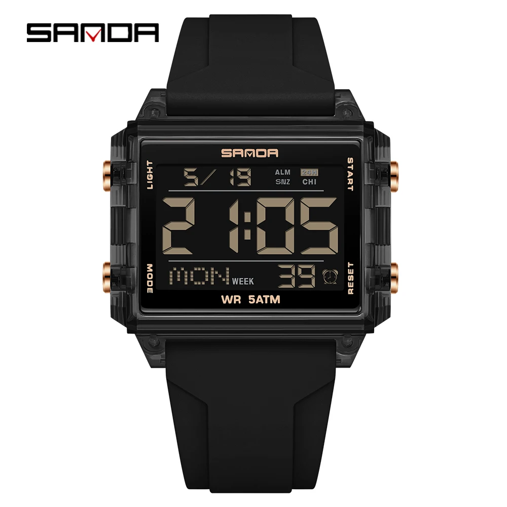 Reloj Digital (negro Y Dorado), Resistente Al Agua, Con Elegante Diseño Rectangular, Ideal Para Deportes.
