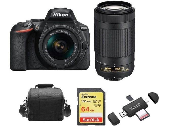 Kit Cámara Réflex NIKON D5600 AF-P 18-55MM F3.5-5.6G VR AF-P 70-300MM F4.5-6.3 ED VR DX (20062) + 64GB SD + Bolsa+ Lector Tarjetas