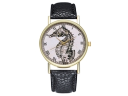 Reloj De Pulsera Unisex Zhoulianfa Con Estampado De Caballito De Mar, Esfera Redonda, Movimiento De Cuarzo Analógico, Color Negro.
