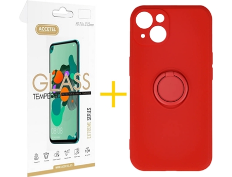 Carcasa + 1 Protector de Vidrio iPhone 13 Mini ACCETEL Gel O-Ring Rojo