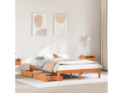 Estructura Cama Con Cajones Madera Pino Marrón Cera 135x190 Cm