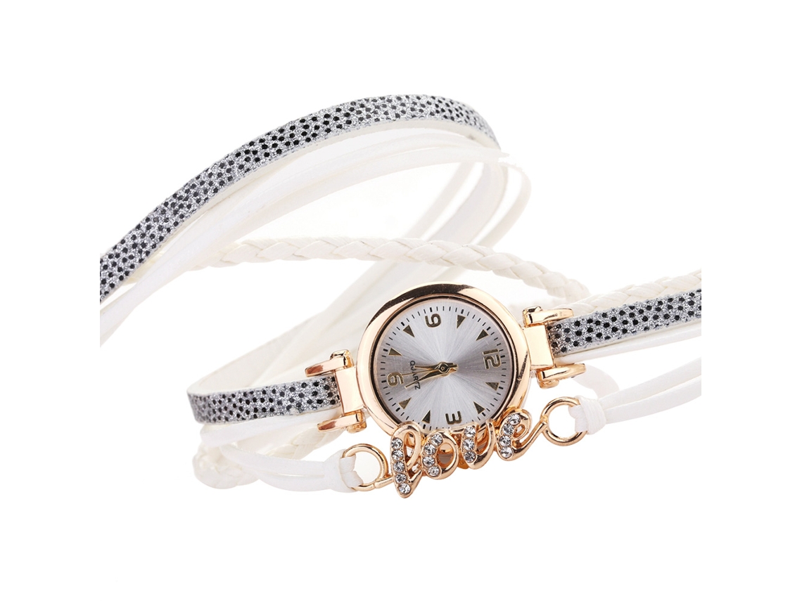 Reloj De Pulsera De Moda Para Mujer Con Correa De Piel Sintética Y Piedras De Cuarzo Blancas.
