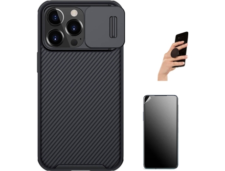 Carcasa + Protector + Soporte + Popsocket iPhone 13 Nillkin Camshield Negro