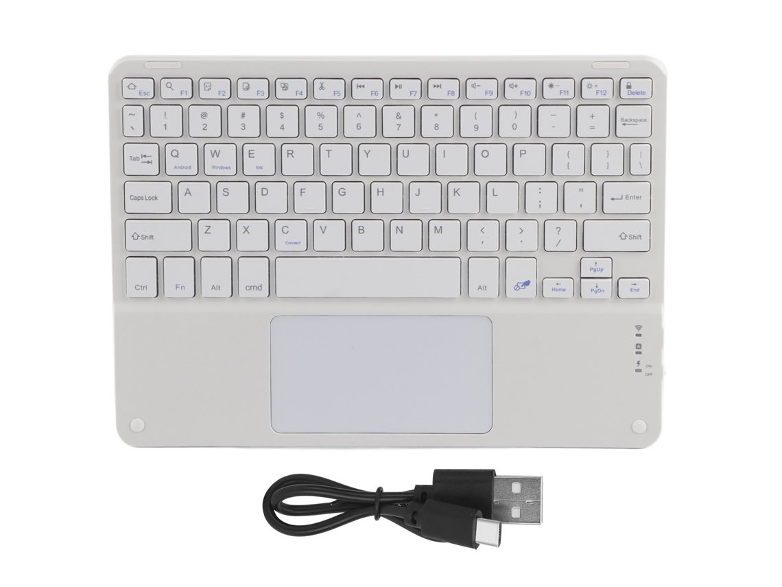 Teclado Sem Fio Bluetooth Com Touchpad Multifuncional Acessório De Computador Capa Quadrada 10 Polegadas Branco