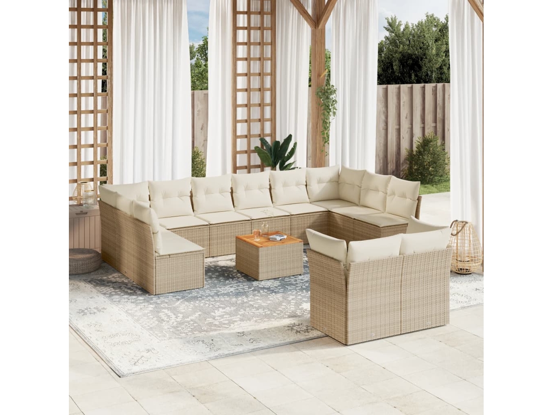 Conjunto de sofá de jardín de 13 piezas con cojines, mimbre sintético beige, Dkd Home Decor