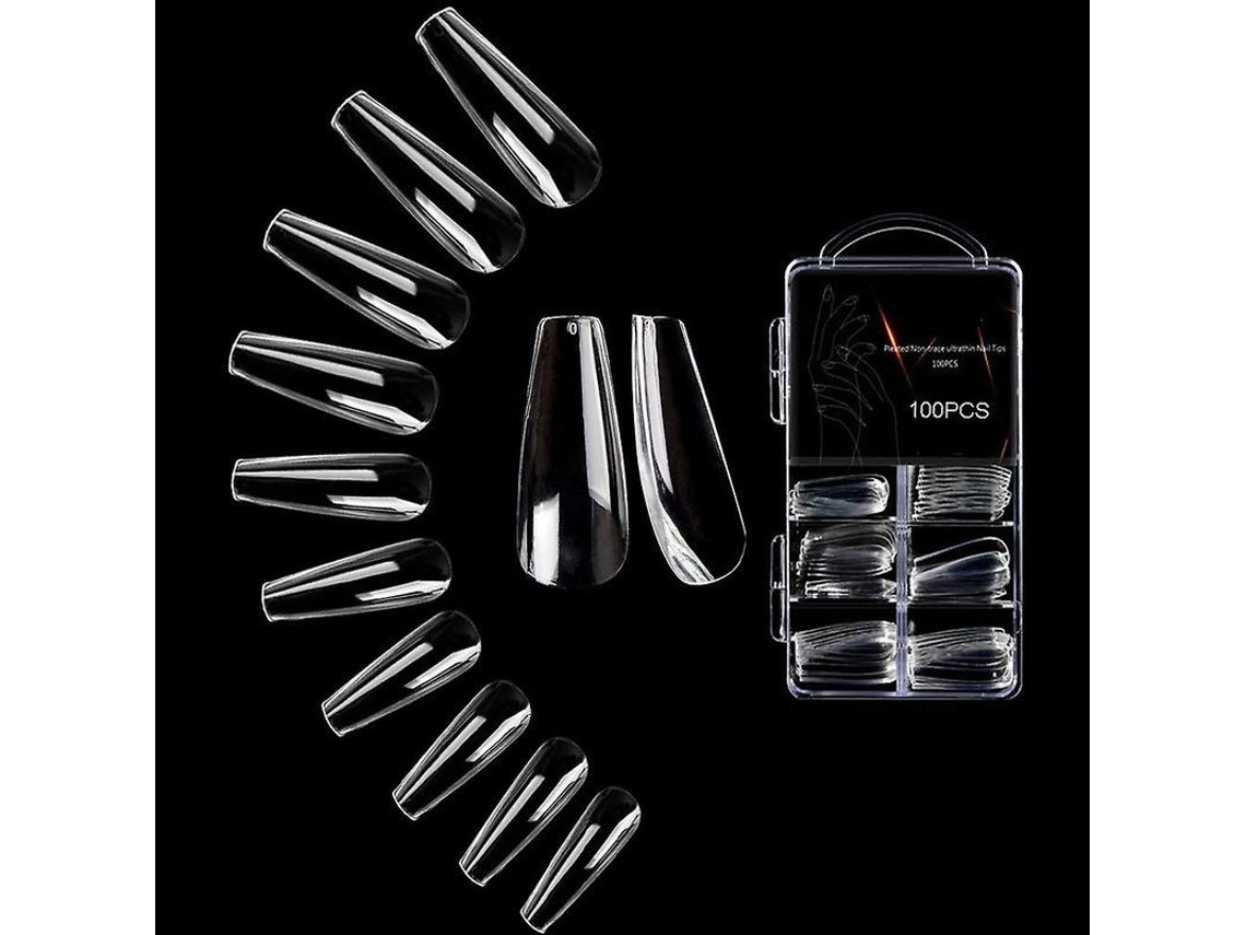 Puntas De Uñas Postizas Largas Transparentes Con Forma De Ataúd, 100 Piezas De Uñas Acrílicas Postizas, Tamaño 10, Cobertura Completa, Estilo Ballet.