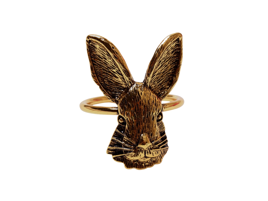 Anillo para servilletas con forma de conejito de Pascua en oro antiguo, 5 cm.