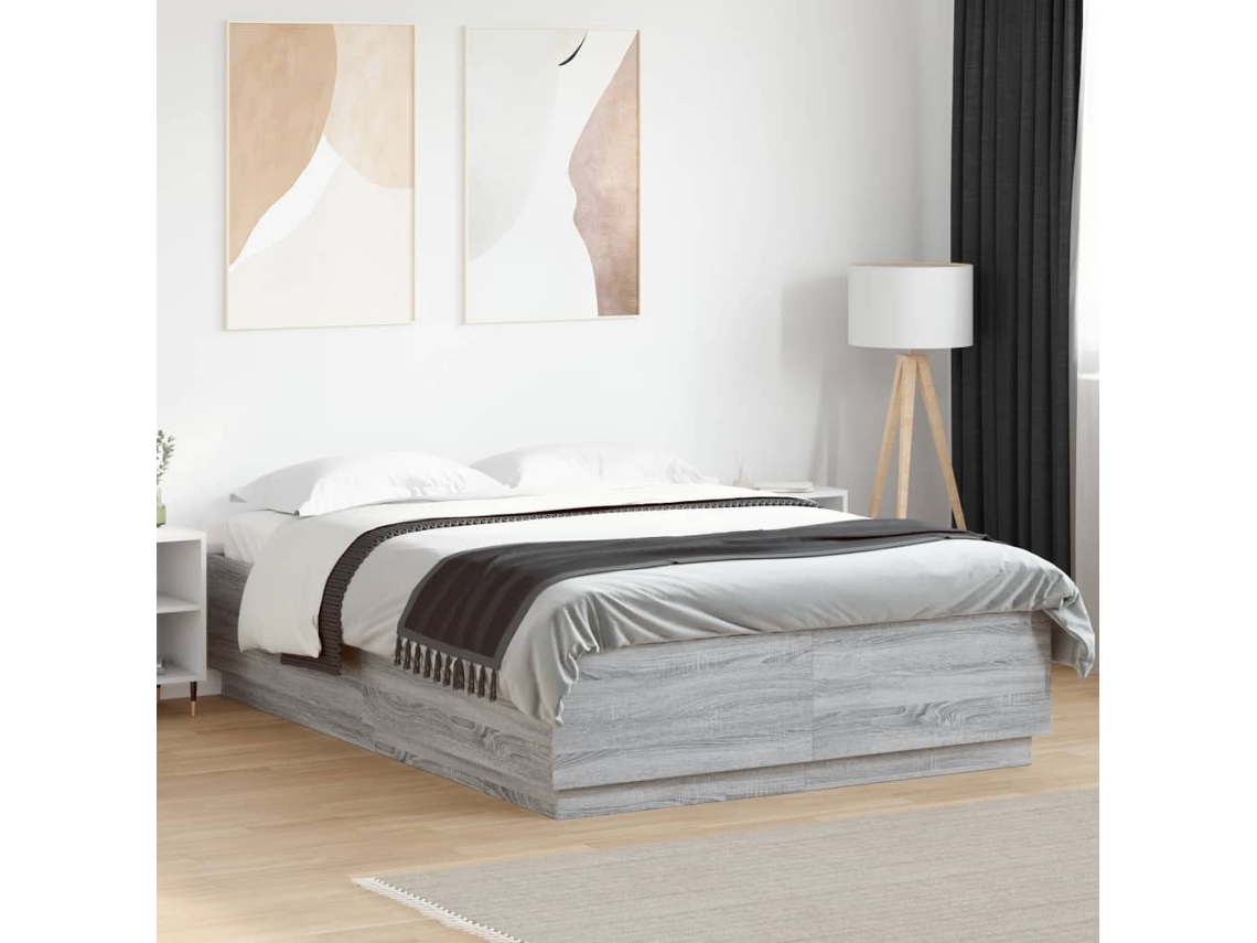 Estructura Cama Con Luces Led Madera Gris Sonoma 140x200 Cm