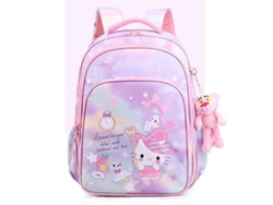 Mochila Escolar Ligera Para Niña Primaria Con Correa Torácica, Diseño Cute Cartel, Morado Grande